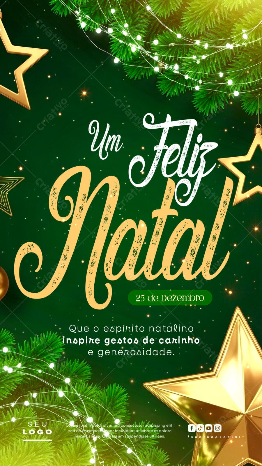 Story de Natal Verde e Dourado com Luzes PSD Editável