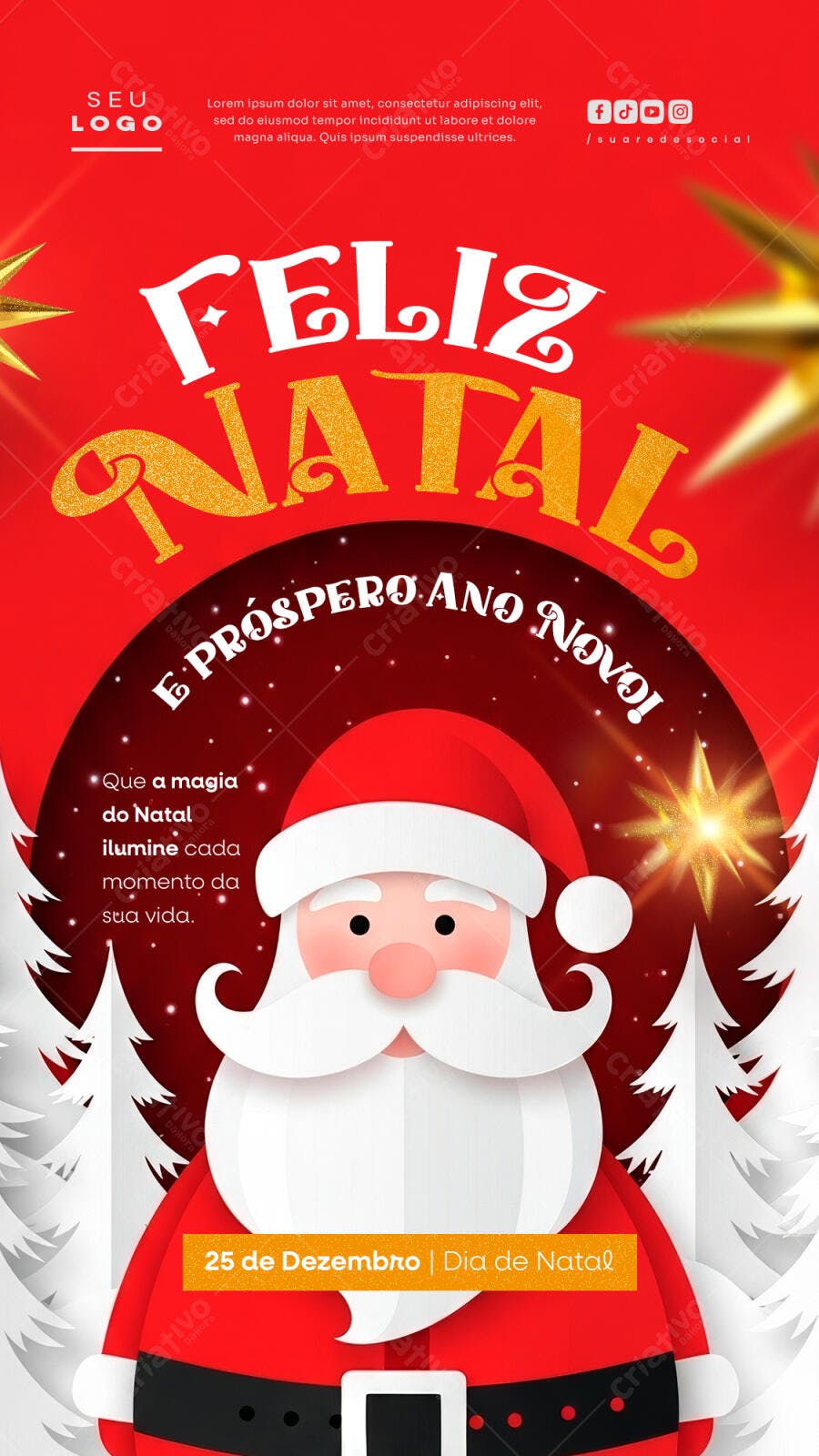 Flyer Natal e Ano Novo com Papai Noel PSD Editável