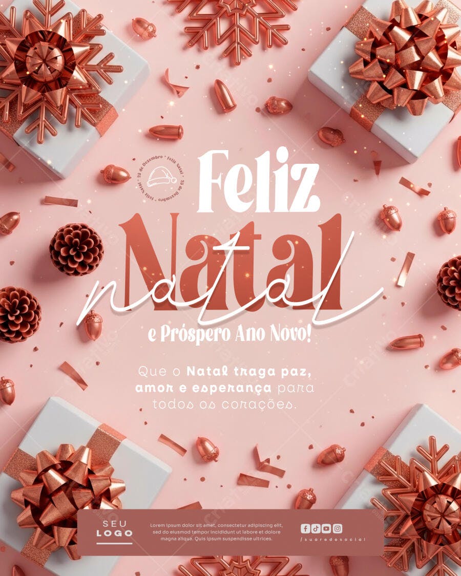 Flyer Festivo "Feliz Natal e Próspero Ano Novo" com Presentes PSD Editável