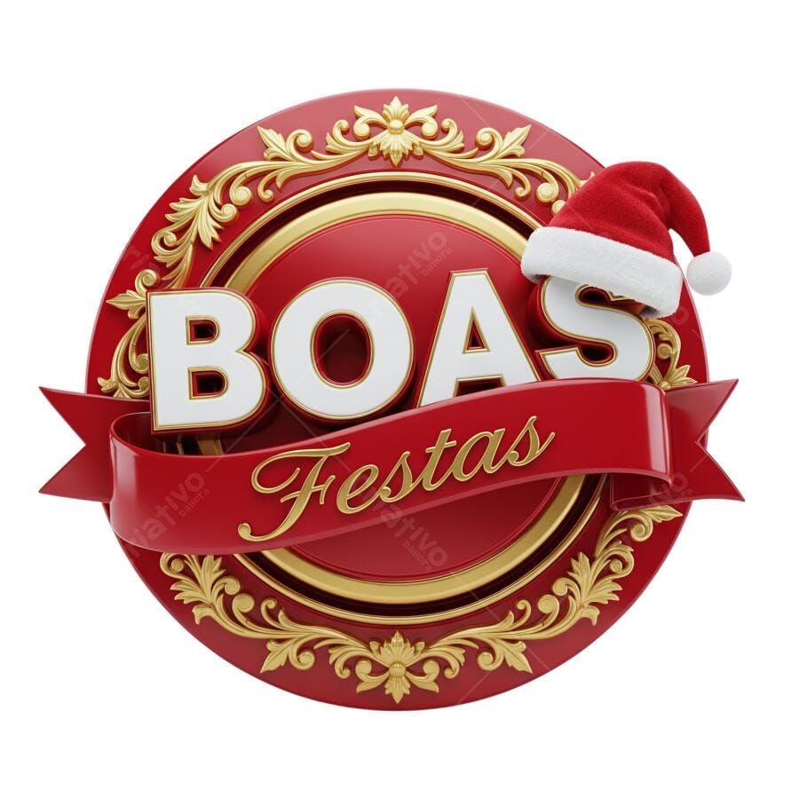 Selo Boas Festas Natal e Ano Novo com decoração dourada PNG com fundo transparente
