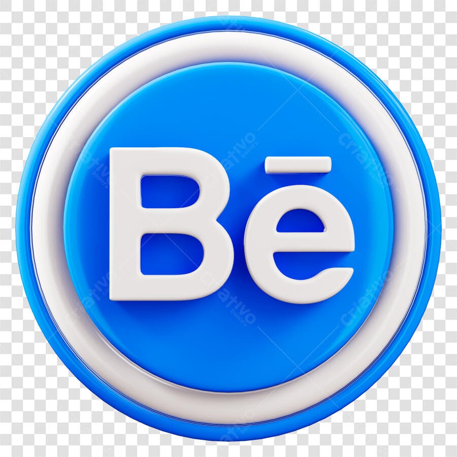Logotipo Behance Ícone 3D azul e branco PNG com fundo transparente