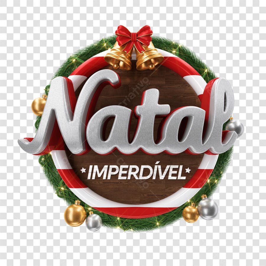 Selo de Natal Imperdível com Sinos Dourados e Bolas PNG com fundo transparente