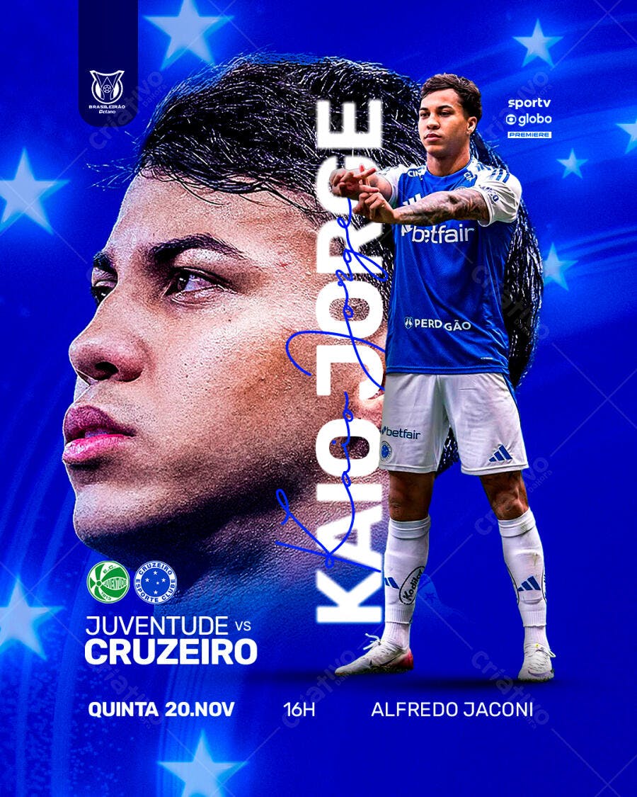 Flyer Jogo de Futebol Juventude vs Cruzeiro PSD Editável