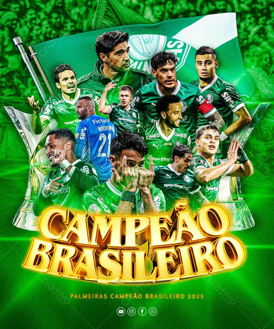 Flyer Celebração Palmeiras Campeão Brasileiro 2025 PSD Editável