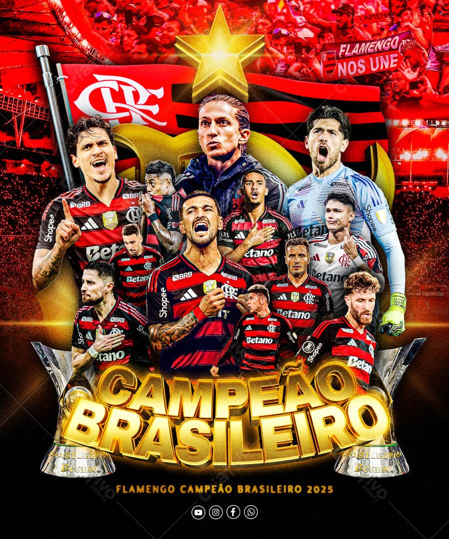 Flyer Celebração Flamengo Campeão Brasileiro PSD Editável