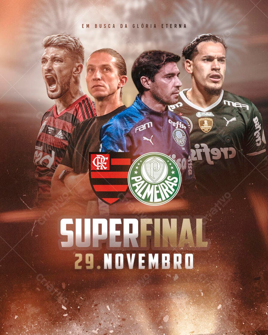 Flyer Superfinal Futebol Palmeiras Flamengo 29 Novembro PSD Editável
