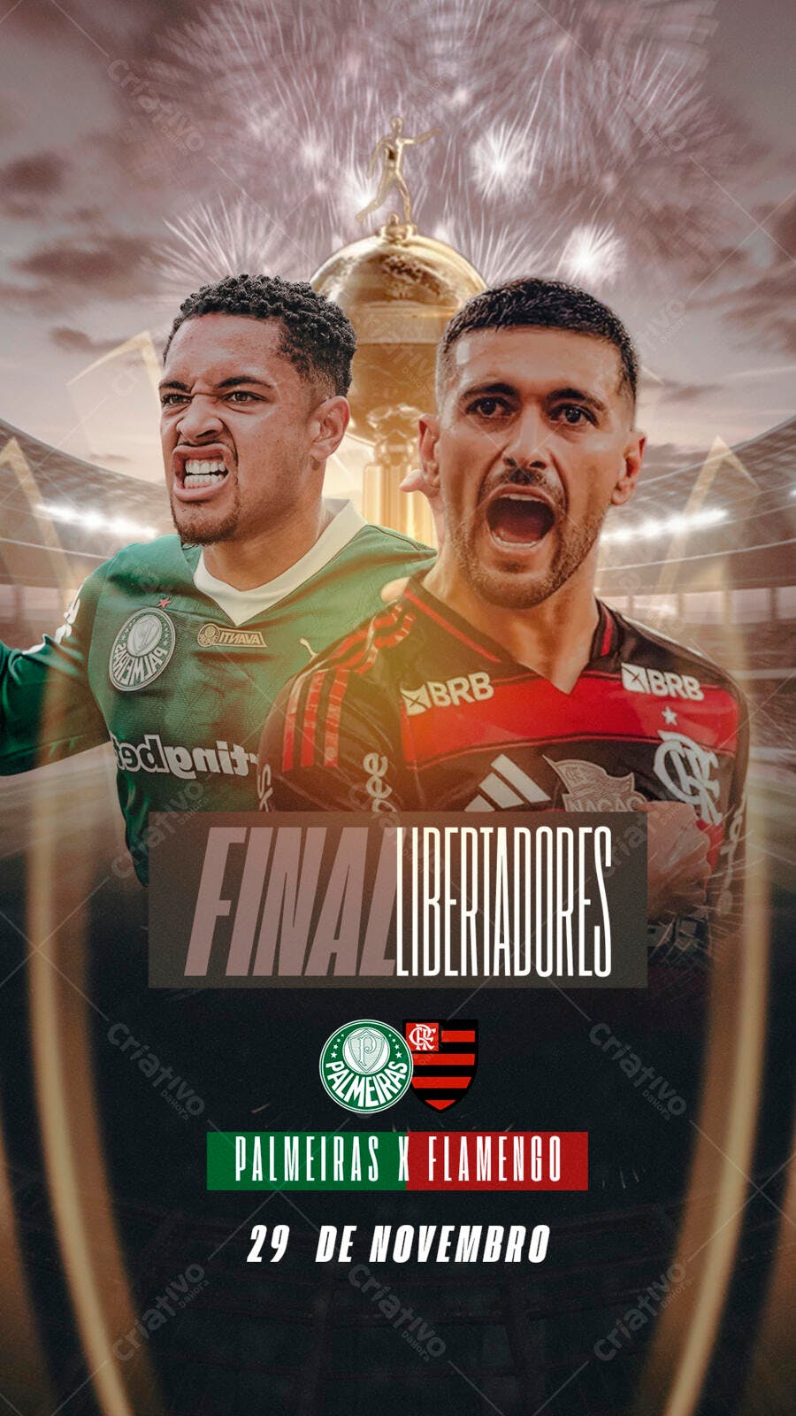 Flyer Final Libertadores Palmeiras Flamengo Jogadores PSD Editável