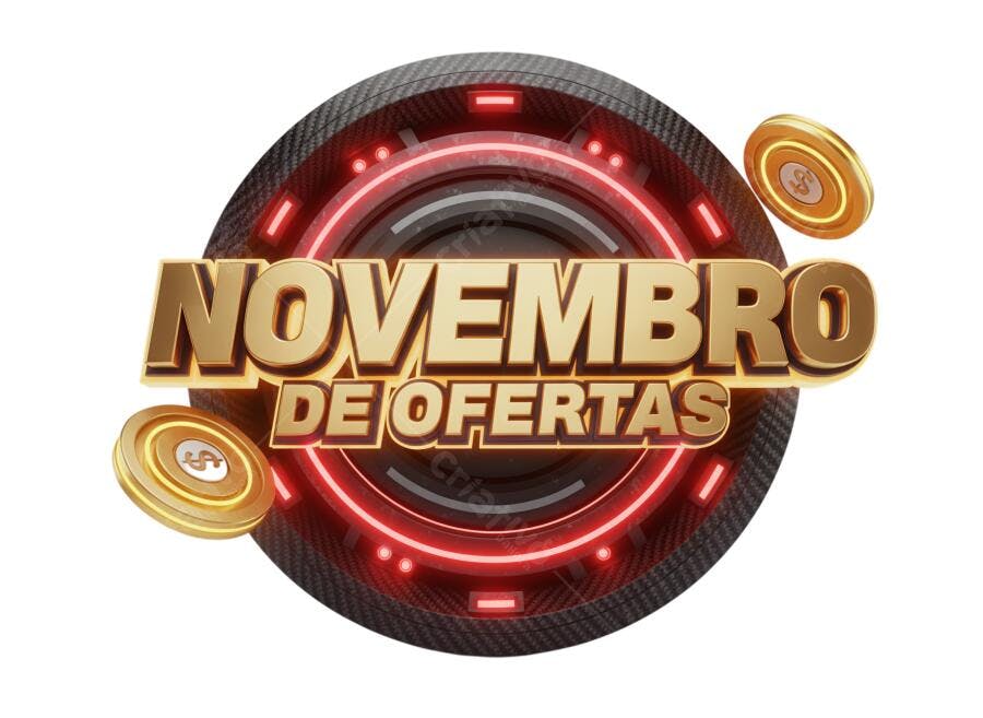 Selo Promocional Novembro de Ofertas Dourado Moedas PNG com Fundo Transparente