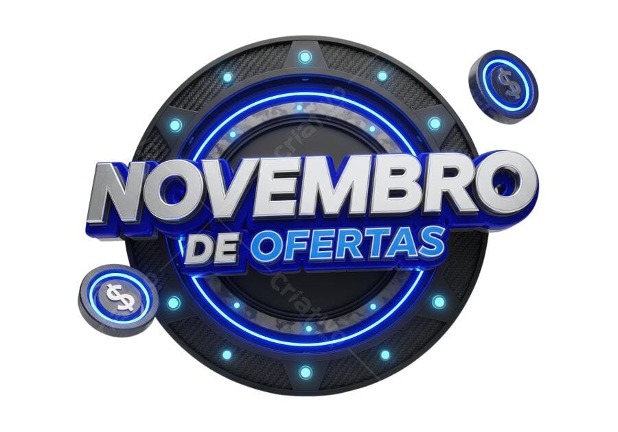 Banner 3D para Novembro de Ofertas Azul Prata PNG com fundo transparente