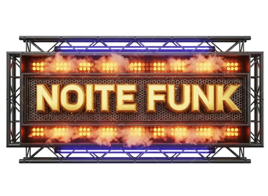 Letreiro para Evento Noite Funk Luzes Douradas Azuis Fumaça PNG com fundo transparente
