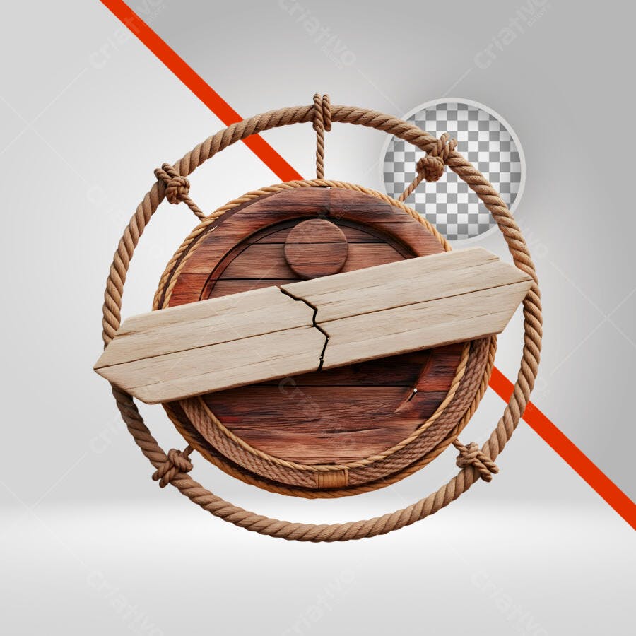 Placa de madeira rústica com moldura de corda náutica PNG com fundo transparente