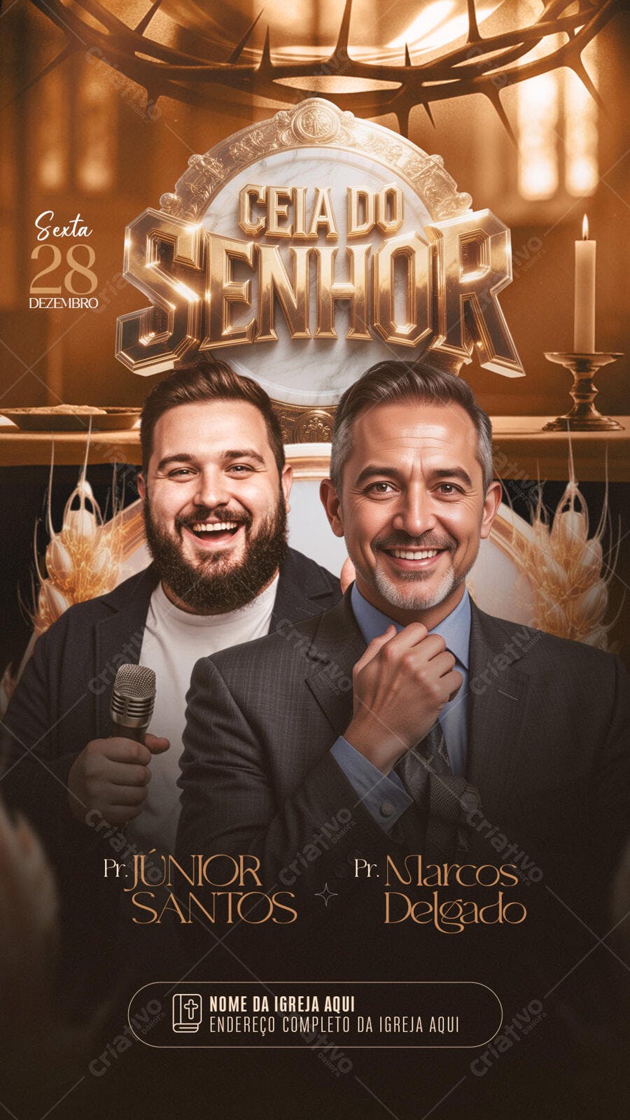 Flyer Ceia do Senhor para Igreja com Pastores PSD Editável