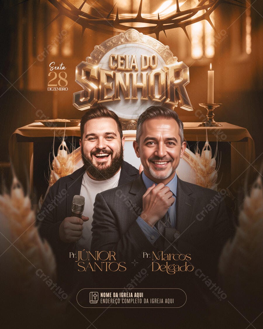 Flyer Ceia do Senhor 28 Dezembro Pastores Júnior Santos e Marcos Delgado PSD Editável