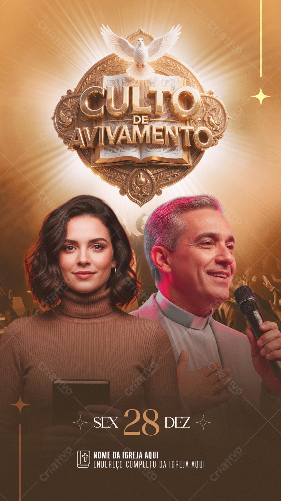 Flyer Culto Avivamento Igreja Pastor e Mulher PSD Editável