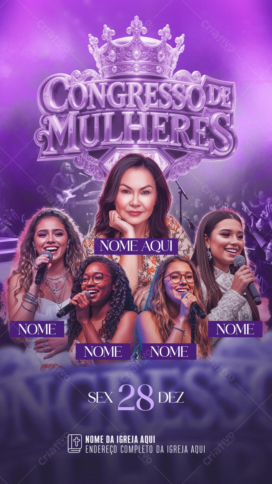 Flyer para Congresso de Mulheres Cristãs Roxo PSD Editável