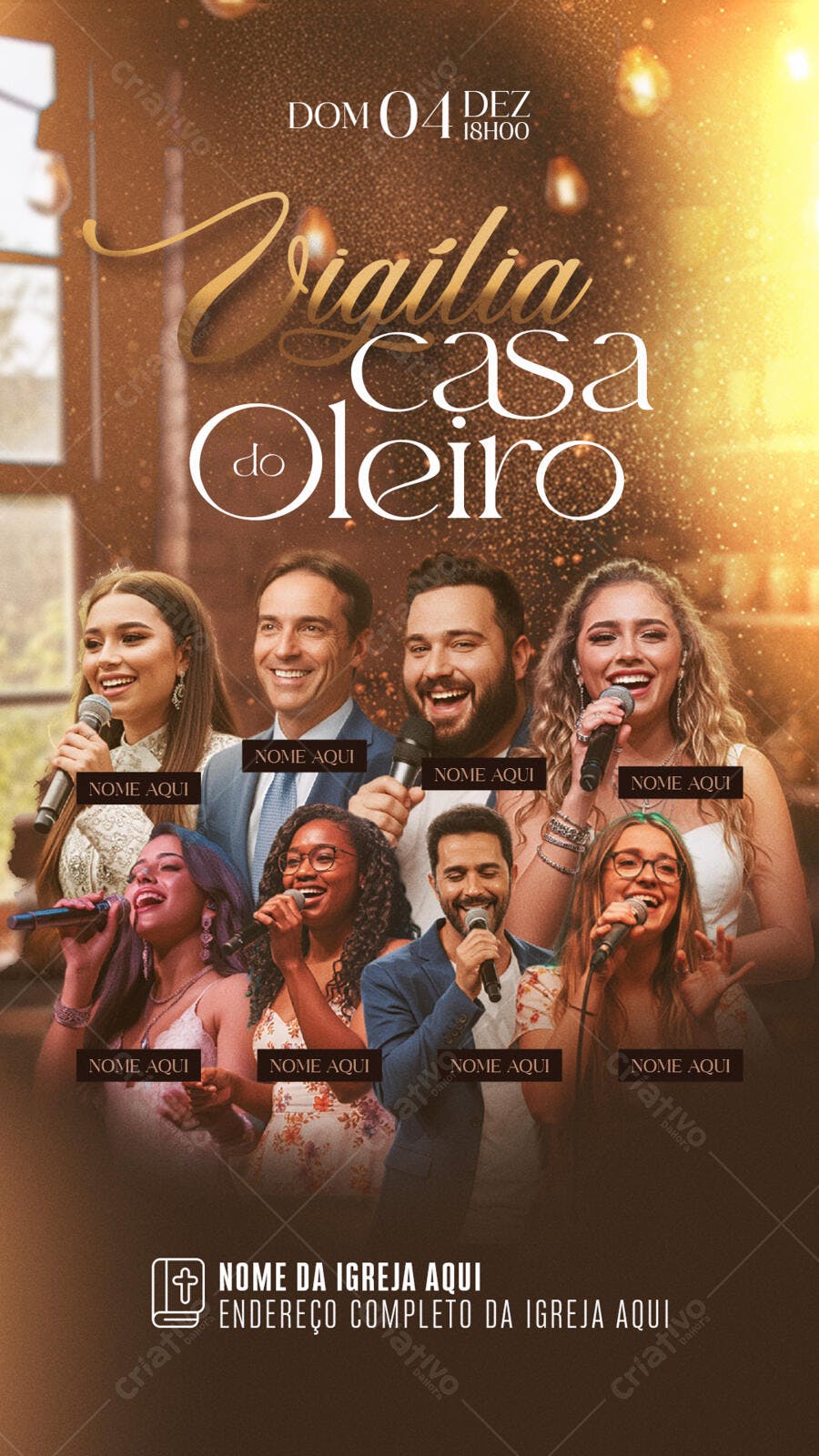 Flyer Vertical Gospel Vigília Casa do Oleiro PSD Editável