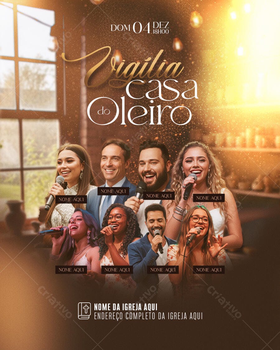 Flyer para Vigília Casa do Oleiro com Cantores PSD Editável