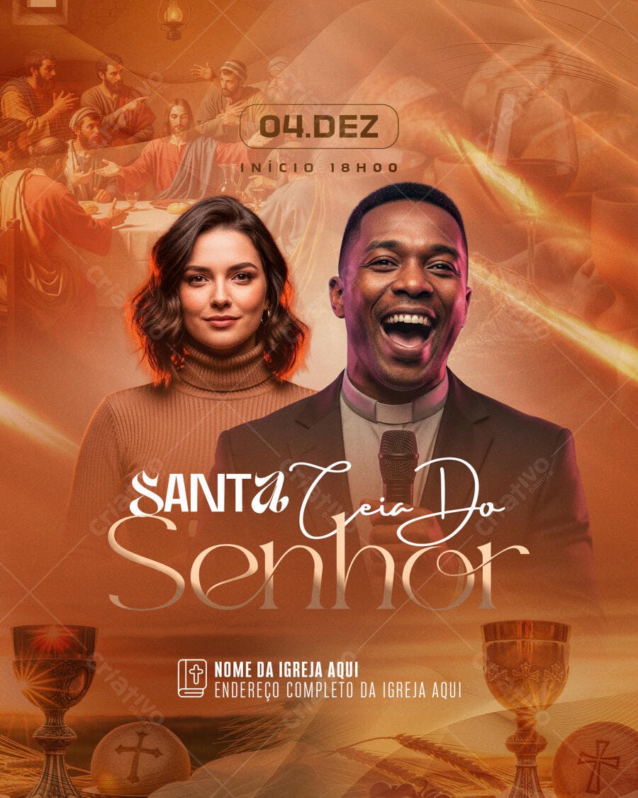Flyer Santa Ceia do Senhor Igreja com Pastor Psd Editável