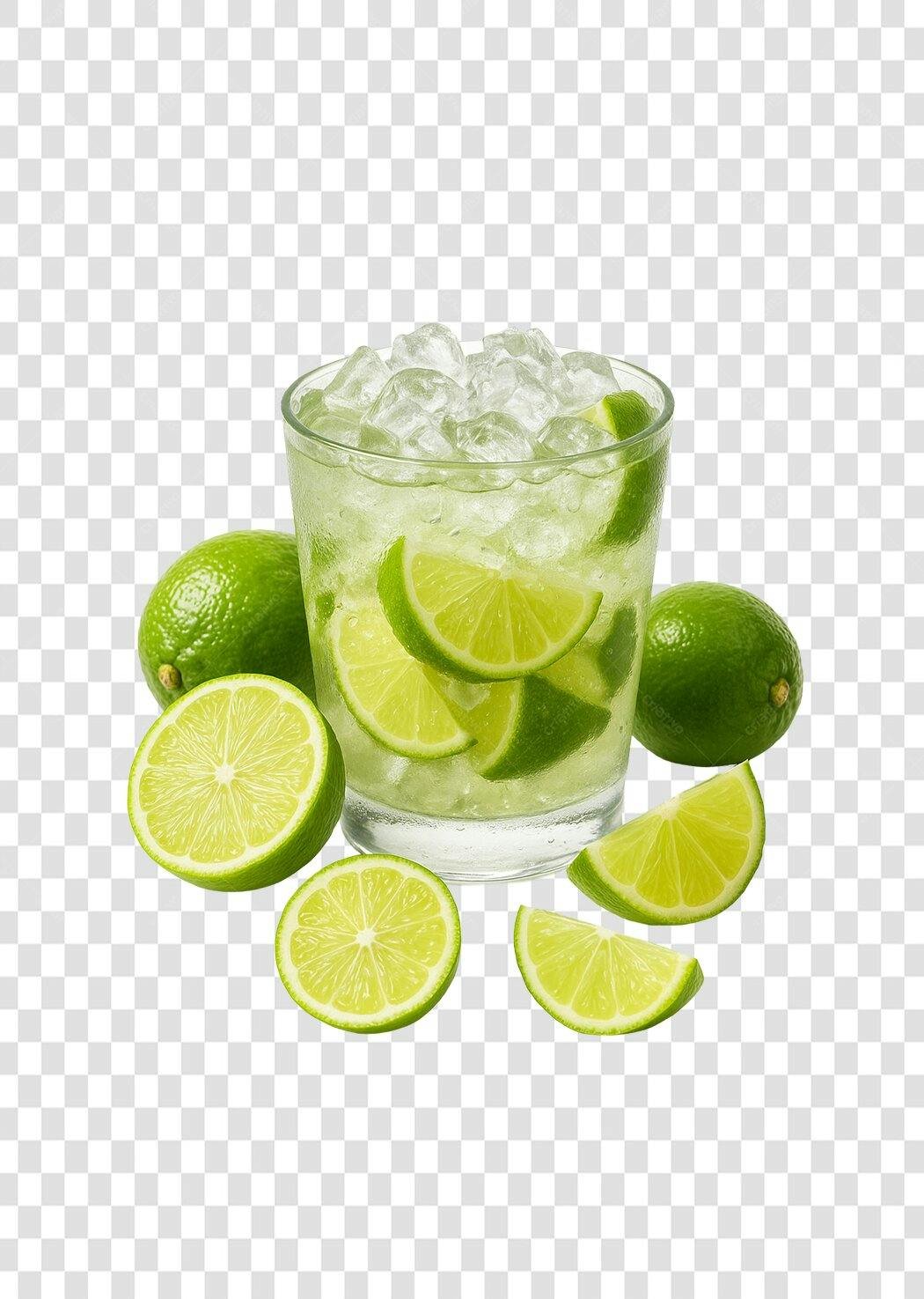 Drink Caipirinha brasileira com limão e gelo PNG com fundo transparente