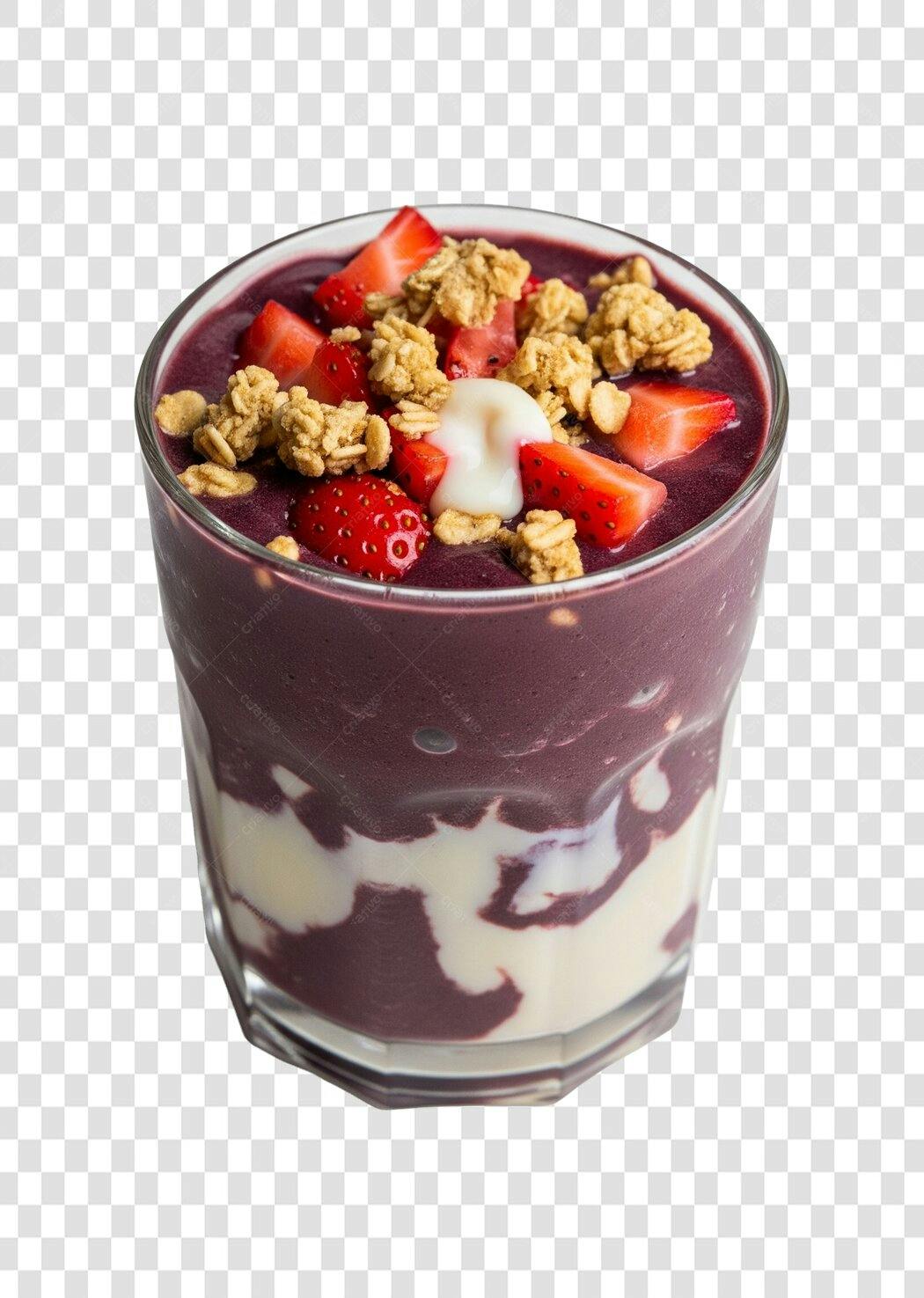 Elemento gráfico Açaí bowl com morango granola creme branco delicioso PNG com fundo transparente