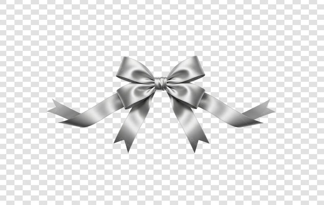 Laço decorativo de presente prata aniversário PNG com fundo transparente