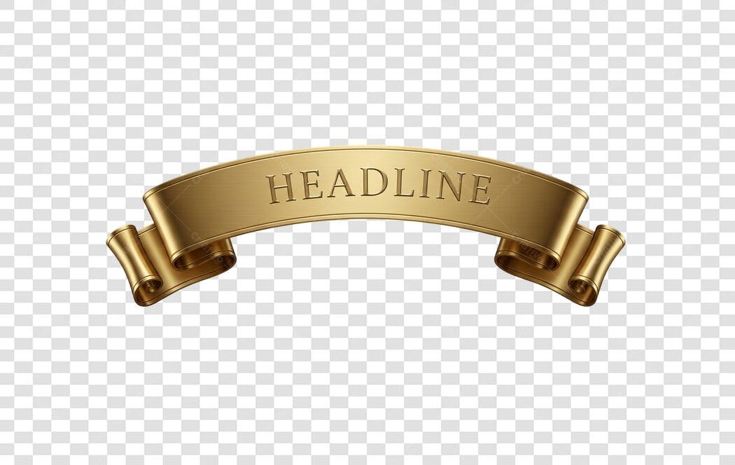 Faixa Dourada Headline Banner 3D PNG com fundo transparente