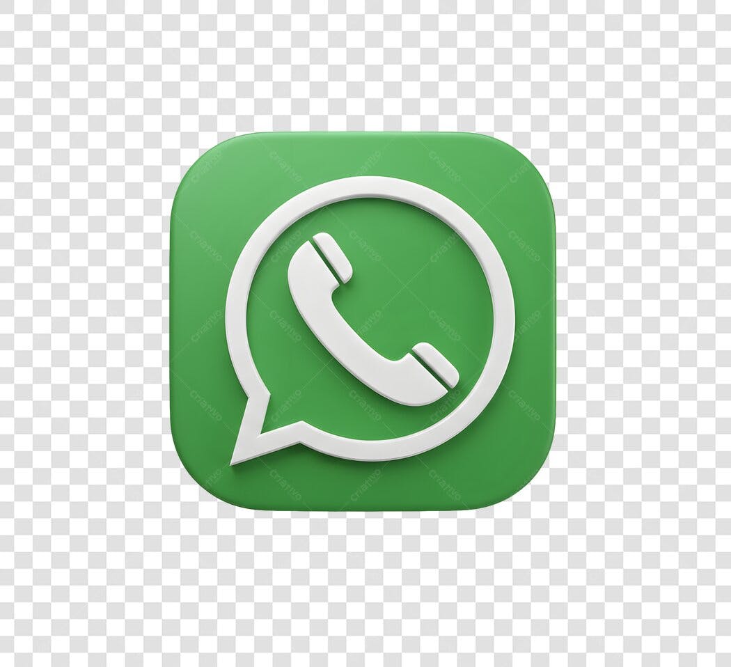 Icone WhatsApp 3D verde e branco para redes sociais PNG com fundo transparente