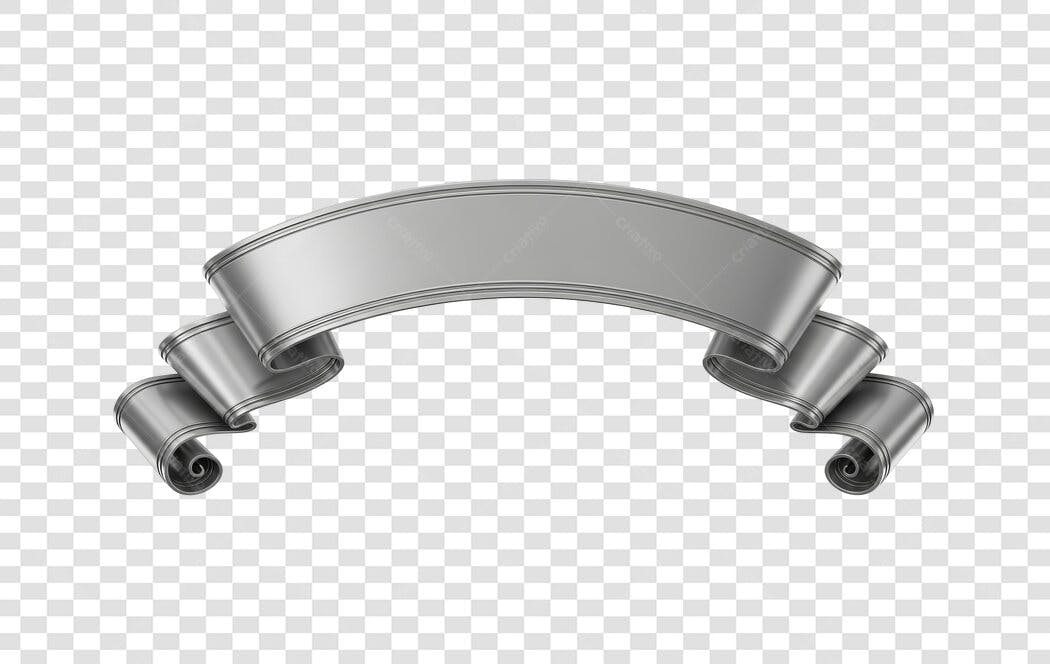 Faixa de Banner 3D Metálica Prata PNG com fundo transparente