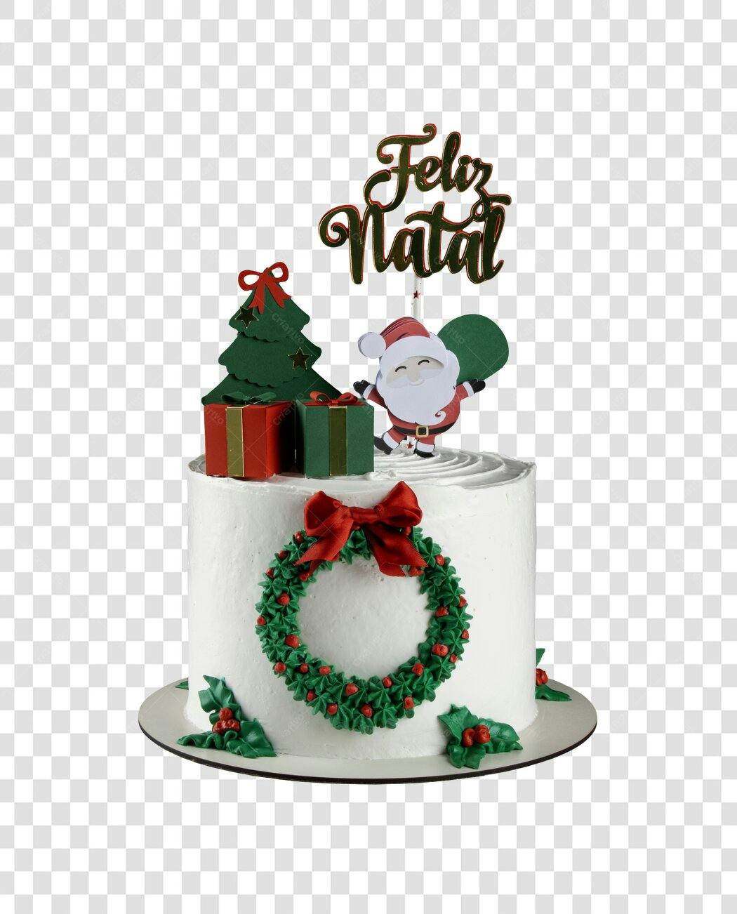 Bolo de Natal Decorado com Topo Feliz Natal Papai Noel Árvore PNG com fundo transparente