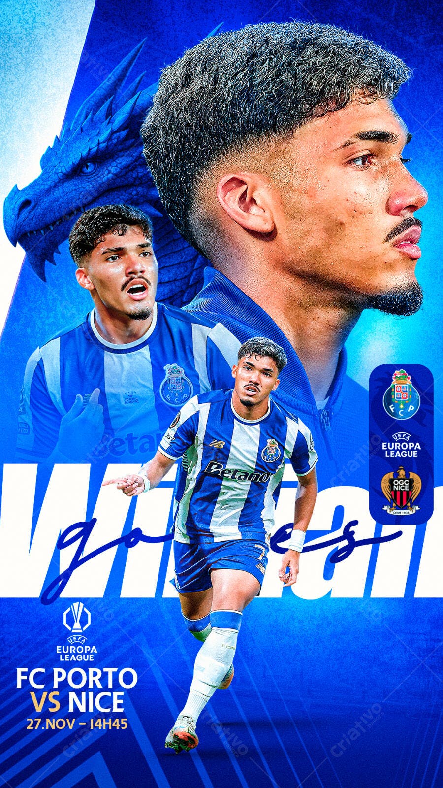 Flyer de Futebol FC Porto vs Nice Europa League PSD Editável