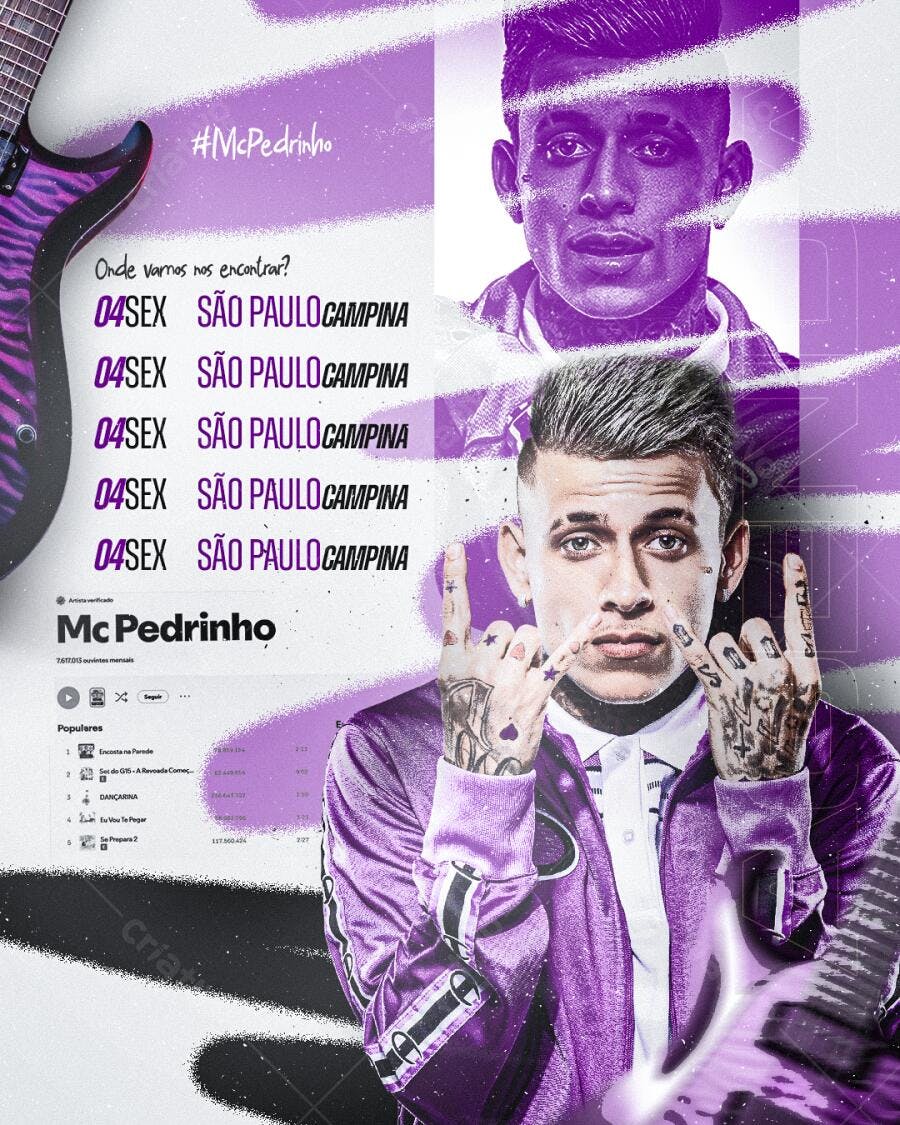 Flyer Show MC Pedrinho Roxo Funk Rock PSD Editável