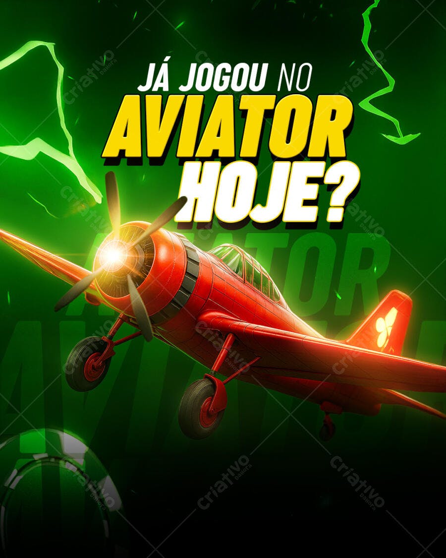 Flyer para Jogo Aviator Online com Avião Vermelho e Relâmpagos PSD Editável