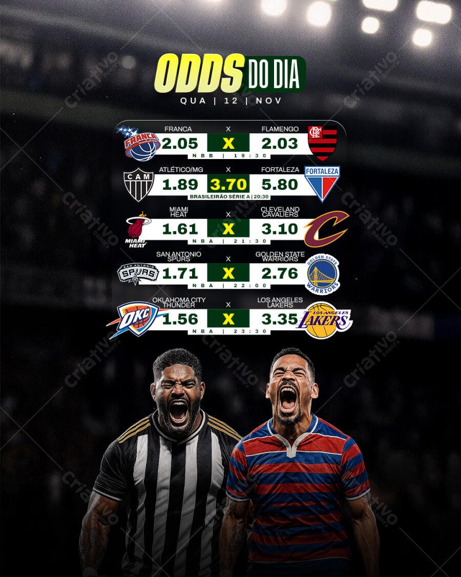 Post Esportivo Odds do Dia Futebol NBB e NBA PSD Editável