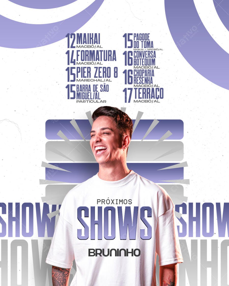 Flyer Agenda Shows Bruninho com Datas e Locais PSD Editável