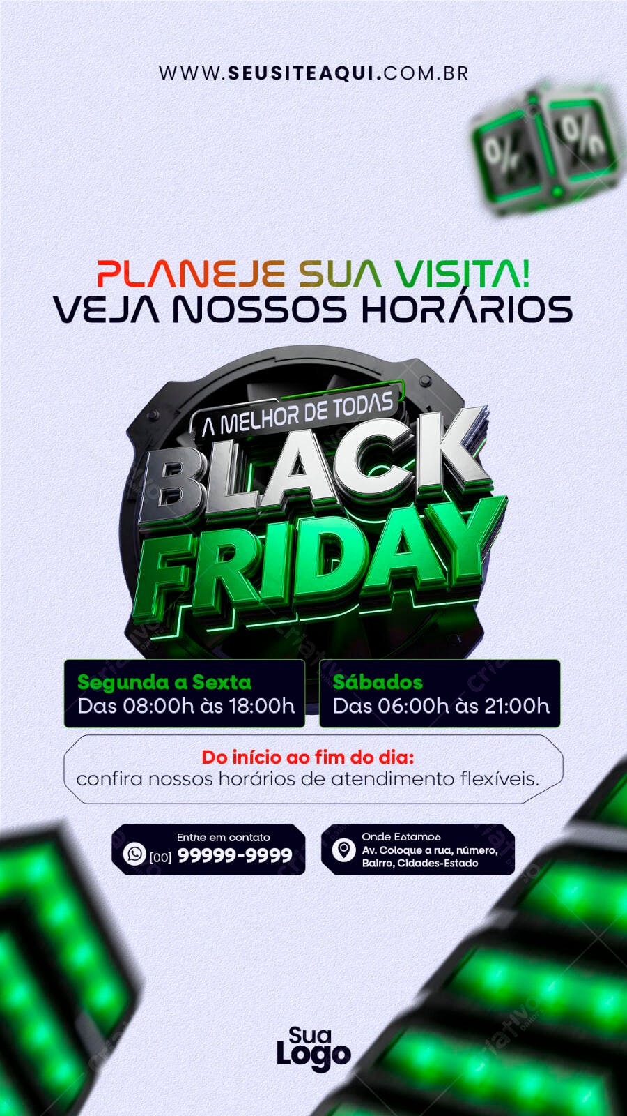 Flyer Black Friday Horários de Atendimento PSD Editável