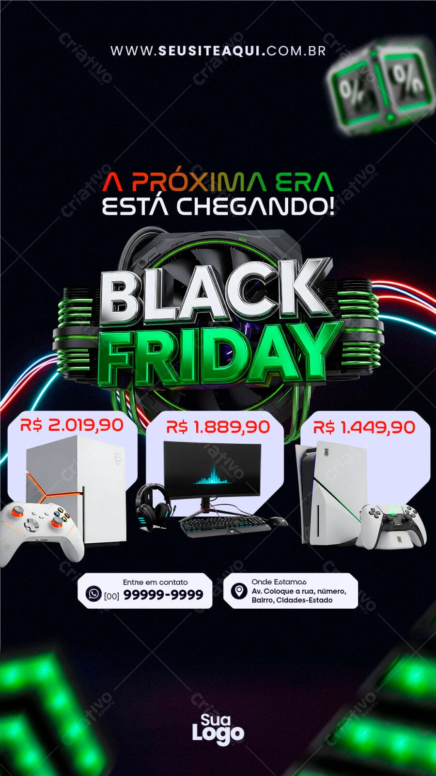 Flyer Black Friday de Consoles e PCs Gamer PSD Editável