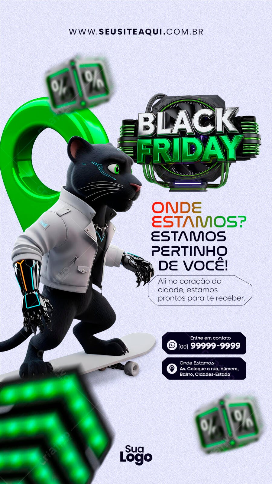 Post para Black Friday Loja Física com Pantera Skatista PSD Editável