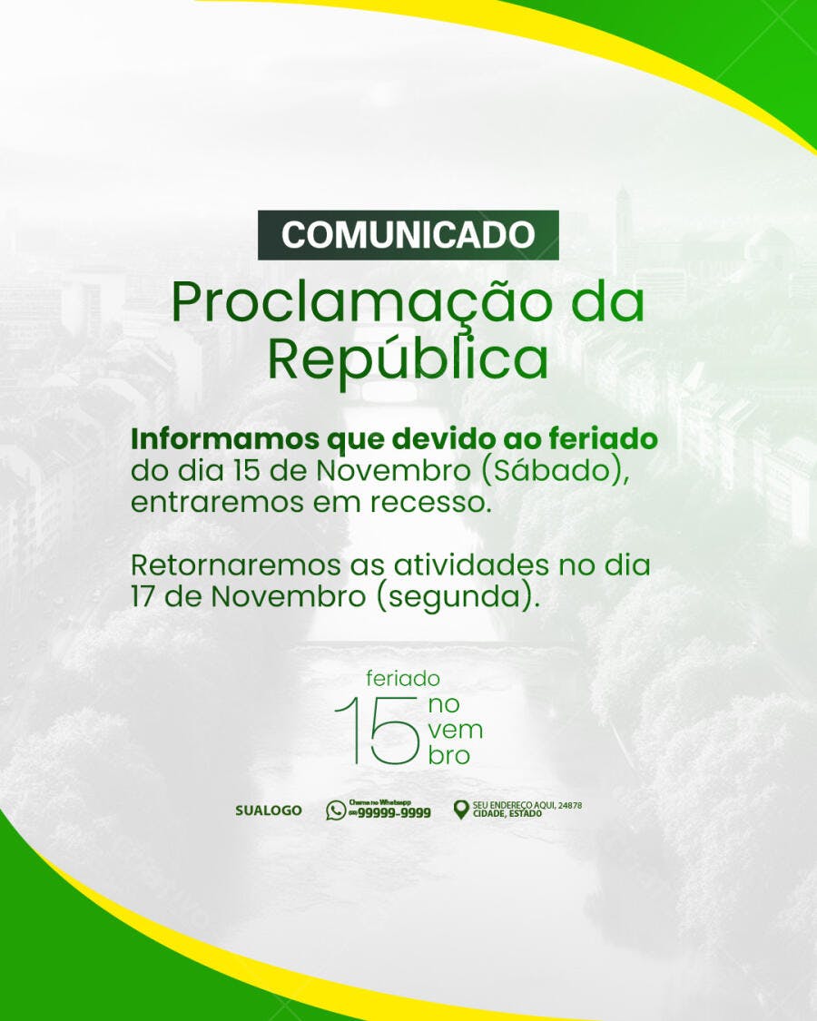 Comunicado Feriado Proclamação da República PSD Editável