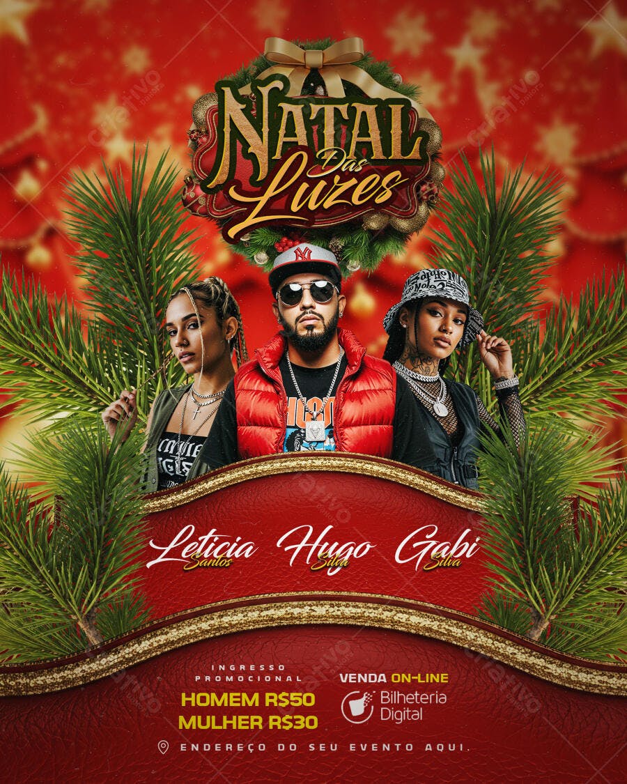 Flyer Festa Natal Das Luzes com Artistas Urbanos PSD Editável