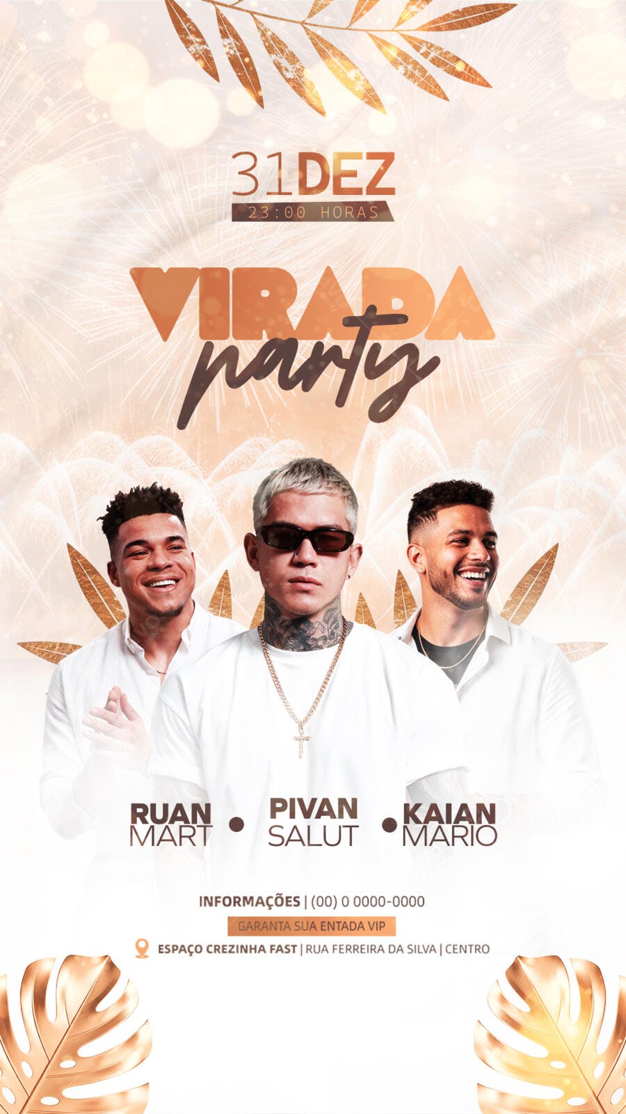 Flyer Festa Virada de Ano Novo 31 Dezembro com DJs PSD Editável