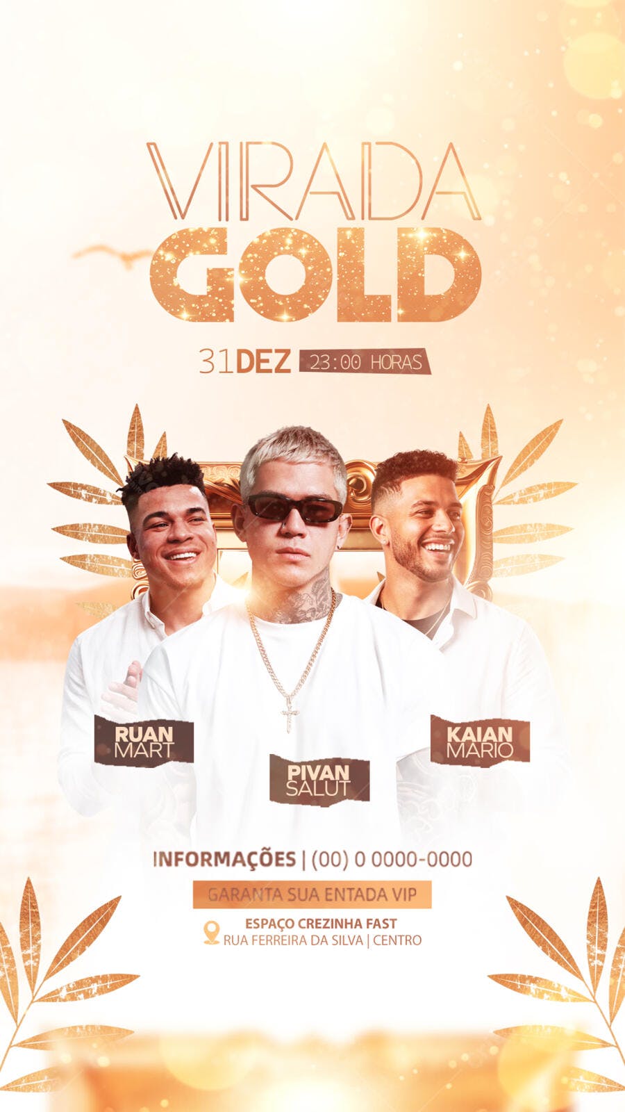 Flyer Virada Gold Festa Réveillon com DJs PSD Editável