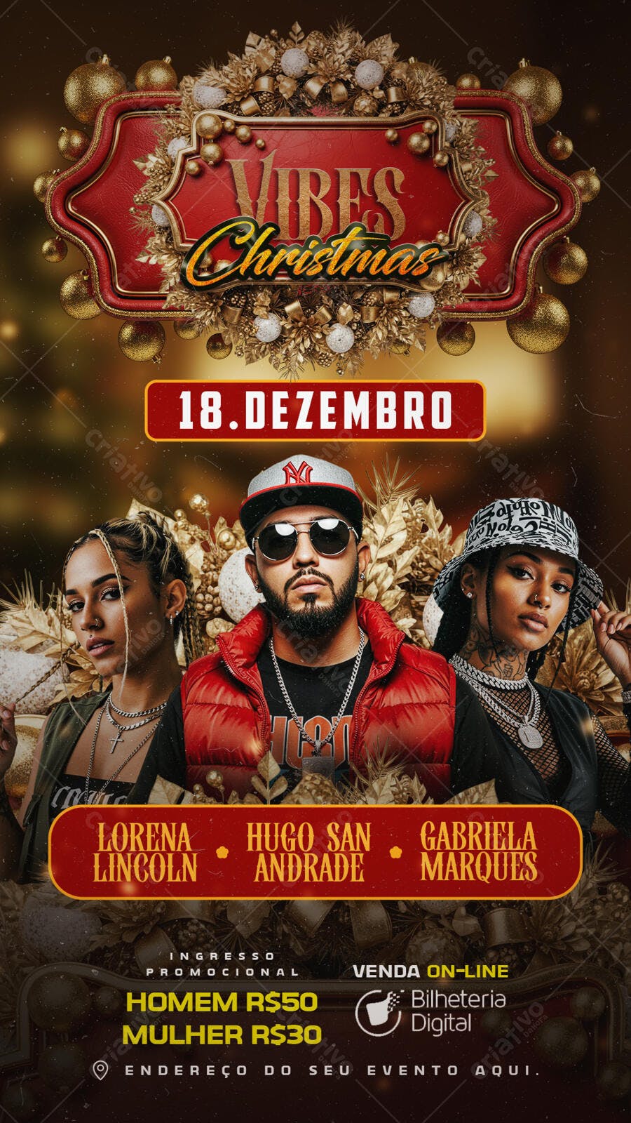 Flyer de Festa VIBES Christmas 18 Dezembro PSD Editável