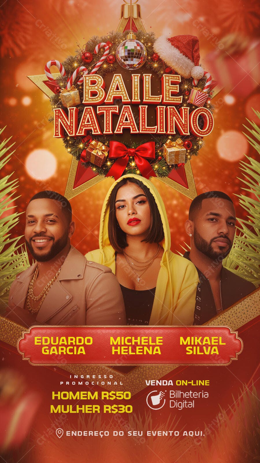 Flyer Baile Natalino com DJs PSD Editável