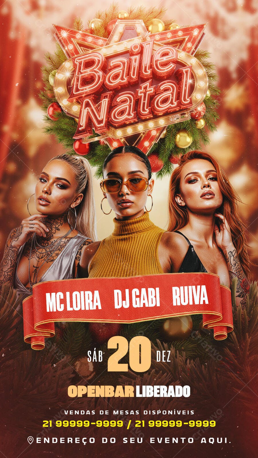Flyer para Baile Natal Openbar com DJs Psd Editável
