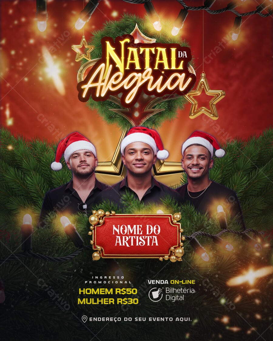Flyer de Evento para Natal da Alegria com Artistas PSD Editável