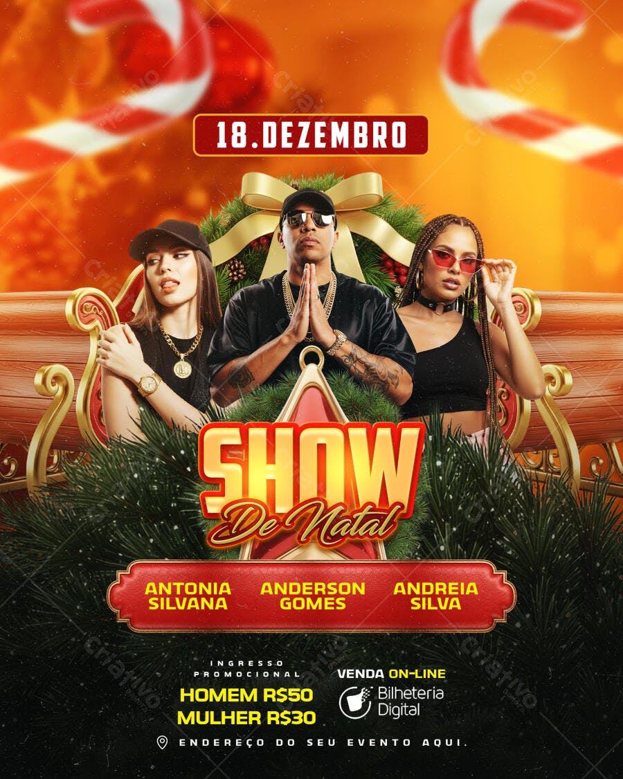 Flyer Show De Natal 18 Dezembro com Artistas PSD Editável