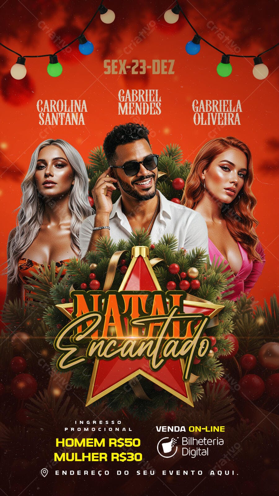 Flyer Festa Natal Encantado SEX-23-DEZ PSD Editável