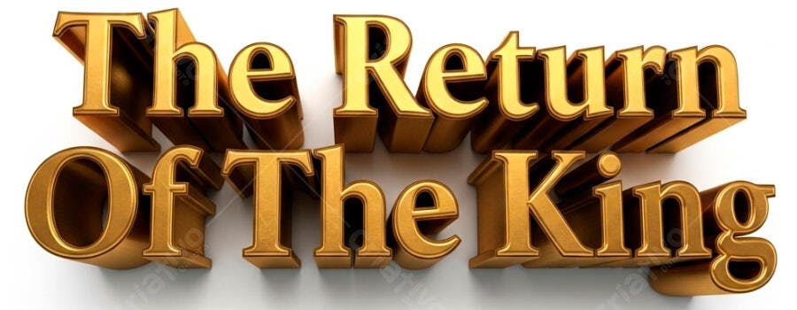Texto 3D dourado A Volta do Rei em fundo branco