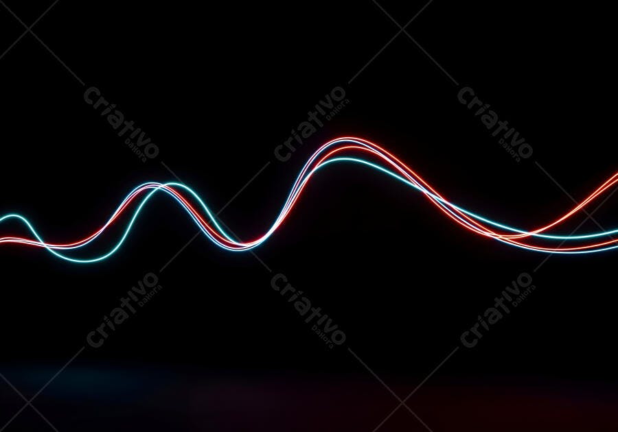 Linhas de neon vermelho e azul vibrantes em fundo escuro abstrato