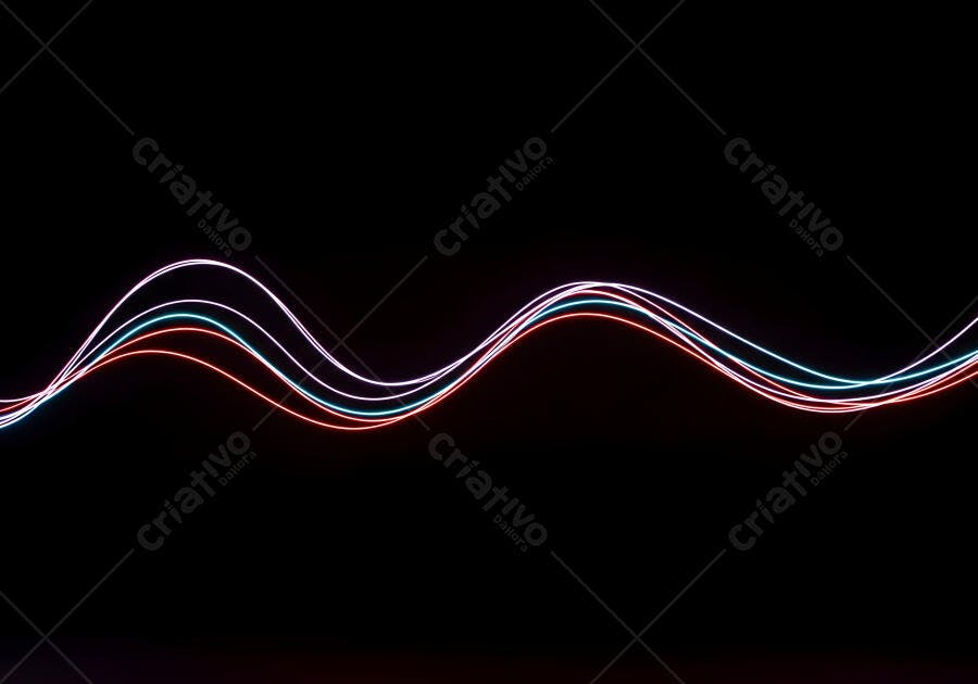 Linhas de luz neon onduladas em fundo escuro abstrato